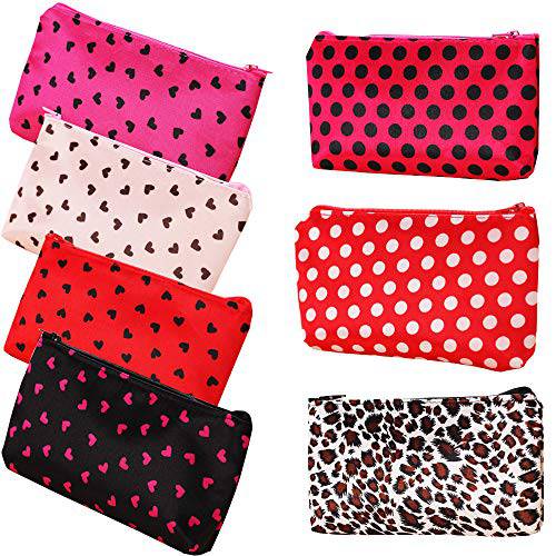 HappyDaily Pack of 7 Fashion Design Muliti-functional Bag Using as Makeup bag or Cosmetic Pouch or Travel Toiletry or Carrying Purse (Heart(Pink/Hotpink/Red/Black)+Polka Dot(Hotpink/Red)+Leopard)