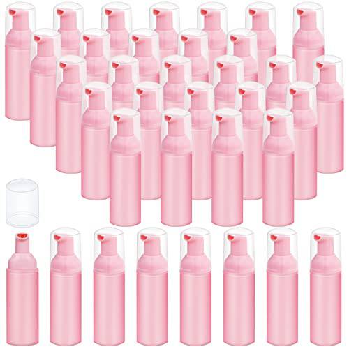 35 Pack Plastic Foam Bottles Travel Soap Dispenser Bottles with Pump Mini Liquid Foaming Soap Bottles for Refillable Hand Sanitizer Lash Cleanser Shampoo Castile Pink(60ml)