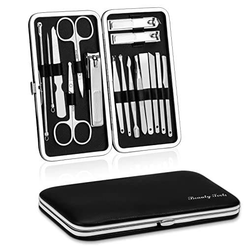 CGBE Manicure Set Professional, Sharp Sturdy Men Women Grooming kit, Stainless Steel Nail Clippers Set Manicure Pedicure Set Professional 16 In 1 Grooming Travel Luxury Leather