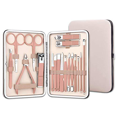 Nail Cutting Kit, Manicure Pedicure Set for Women, Arony 18 in 1 Stainless Steel Manicure Pedicure Kit,Women Manicure Kit, Nail Clipper Set, Professional Grooming Kit, Nail Tools with Luxurious Leather Case (Rose Gold-18PCS SET)