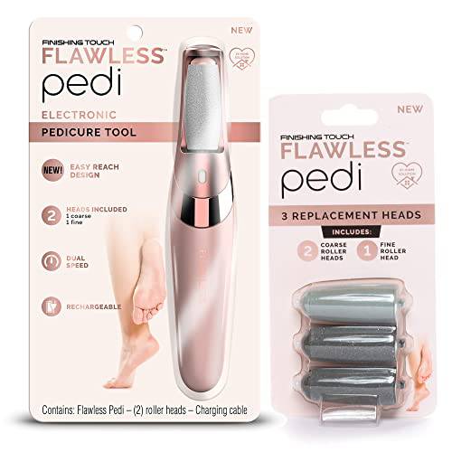 Finishing Touch Flawless Pedi Electronic Tool File and Callus Remover, Pedicure with Finishing Touch Flawless Pedi Replacement Heads for Pedicures, 3 Piece Attachment Set