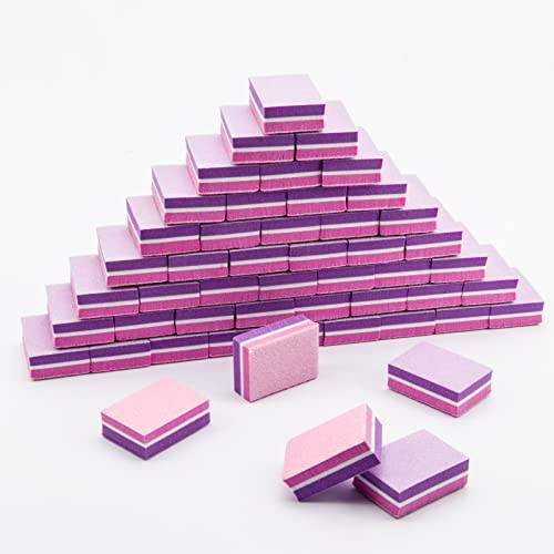 CGBE Mini Nail Buffer Block 180/100 Grit Sponge Nail Polish Sanding Buffer Strips Nail File Blocks Manicure Tools 50PCS (Pink-Purple)