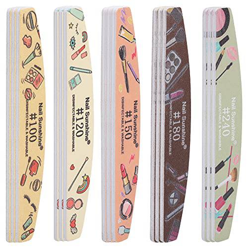 25 Pieces Professional Nail Files and Buffers, Emery Boards Washable Acrylic Files 100/120/150/180/240 Grits Coarse Nail Files Emery Boards for Gel Nails
