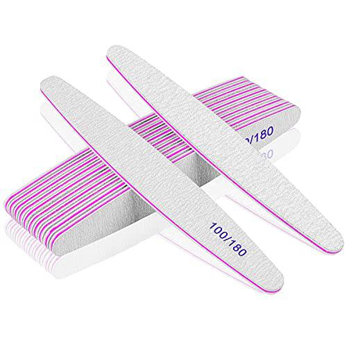 Nail File 12 PCS Professional Nail Filer Reusable 100/100 Grit Double Sides Washable Nail Files Manicure Tools for Poly Nail Extension Gel and Acrylic Nails Tools Suit for Home Salon