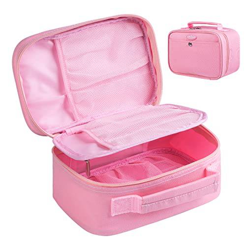 MelodySusie Nail Kit Storage Bag for Travel, Compact Double Layer Organizer for Nail Drill, Acrylic Nail Tools, Nail Art Decorations, E-file Accessory, Portable Multifunctional Bag Organizer, Pink