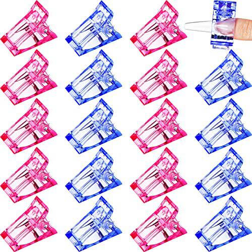 20 Pieces Nail Tips Clip Nail Gel Quick Building Set Transparent Plastic Nail Clips for Gel Finger Nail Extension UV LED Builder Clamps DIY Manicure Nail Art Tool(Red, Green)