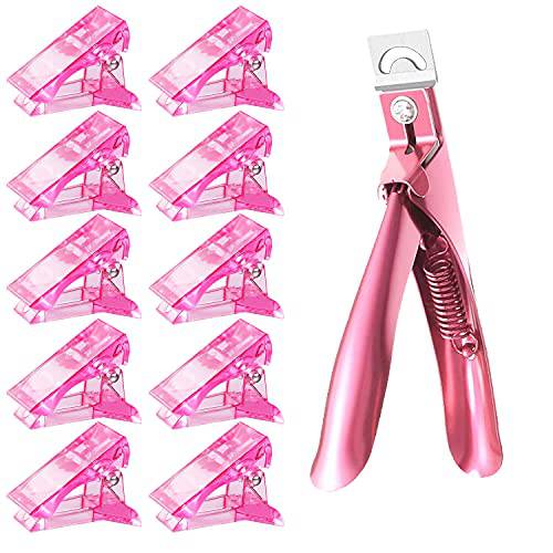 CPTC 10Pcs Nail Tip Clip Pink With Professional Fake Nail Tip Clippers For Quick BuildingPoly Finger Nail Gel Pink Plasity Finger Extension Forms, Manicure Nail Art Tools Kit… (01-nail clip kit)