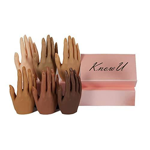 Practice Hand for Acrylic Nails 6 Colors Silicone Female Mannequin Life Size Hand with Insertable Nails for Nail Art Beginners/Nail Salon Artists(18cm) Color1 Single Hand