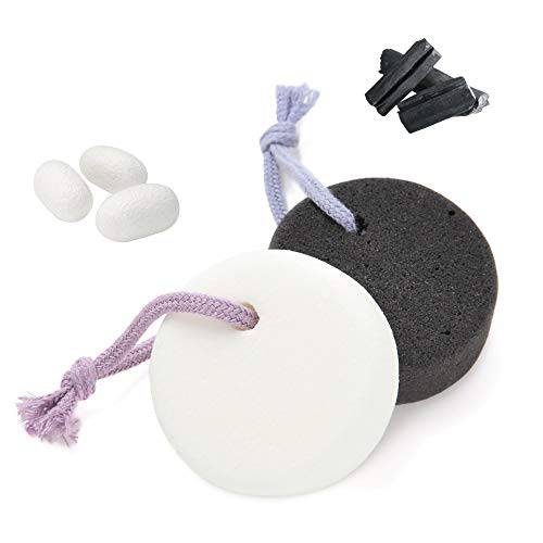 Pumice Stone for Feet, Body, Hands [Made in Japan] Silk or Charcoal Plus Hyaluronic Acid Essence Blended for Extra Fine Smooth Finish, Soft Foot Pumice Scrubber (2 pcs Set (Charcoal and Silk))