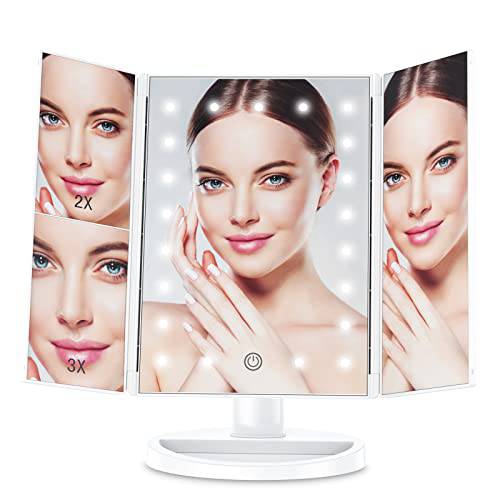YOUSIMP Makeup Mirror with Lights, Lighted Makeup Mirror with 21Pcs LED Lights, 2X 3X Magnifying Makeup Mirror, Dual Power Supply Light Up Vanity Mirror