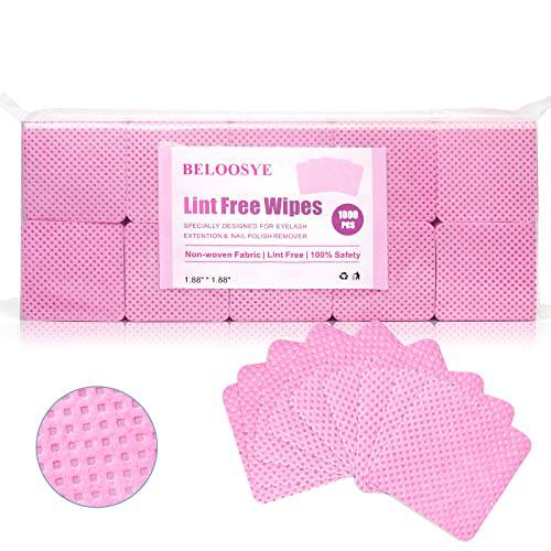 1000 PCS Lint Free Nail Wipes, Eyelash Extension Glue Wipes, Super Absorbent Soft Non-woven Fabric Nail Polish Remover Wipes, Cleaning Pad Cloth for Lash Extension Supplies & Nail Polish Bottle(Pink)