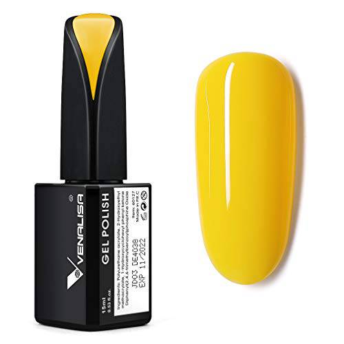 VENALISA 15ml Gel Nail Polish, Lemon Yellow Color Soak Off UV LED Nail Gel Polish Nail Art Starter Manicure Salon DIY at Home, 0.53 OZ