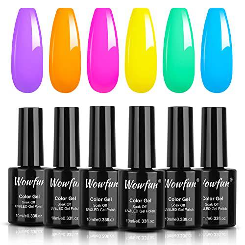 Gel Nail Polish Set Bright - Wowfun Gel Nail Polish 10ml 6 Colors Spring Summer Rainbow Pink Green Blue Nail Polish Purple Yellow Orange Soak Off Gel Polish Set DIY at Home Gift for Starter and Professional Mother’s Day Gifts for Women (Candy Party)