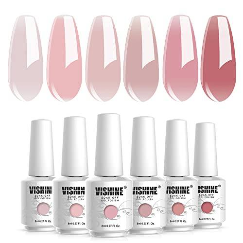 Vishine Nude Gel Polish Kit, Sheer Milky Pink Jelly Transparent Gel Nail Polish UV LED Gel Nail Gel Polish Varnish Nail Art DIY Saon 6Pcs 8ML