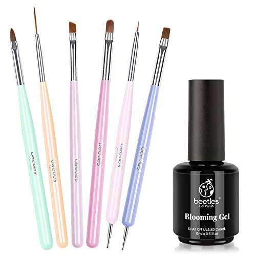 Beetles Nail Blooming Gel, 15ml Clear UV LED Blossom Gel Polish for Spreading Effect with Nail Art Brushes Set Gel Polish Nail Art Design Pen Painting Tools