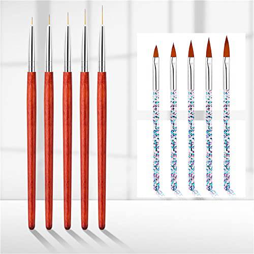 JERCLITY 10pcs Nail Art Brushes Set Nail Art Liner Brush for Fine Lines Painting Details Ombre Nail Brush UV Gel Stripe Flower Painting Carving Drawing Pen