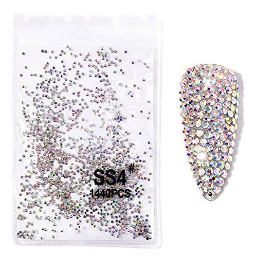 2880Pcs SS4 1.5mm Crystals AB Nail Rhinestones Round Flatback Nail Art Glass Gems Beads Stones for Nails Decoration Jewels Accessories Crafts Eye Makeup Clothes Shoes (2880Pcs SS4)