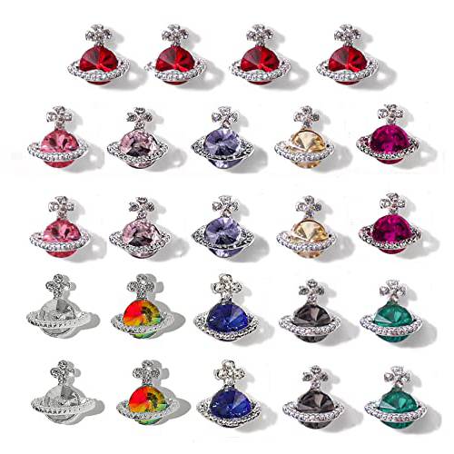 Planet Nail Charms,24 Pcs Planet Nail Charms 3D Nail Charms with Saturn Shape, Nail Art Decorations Supplies (12 Colors)