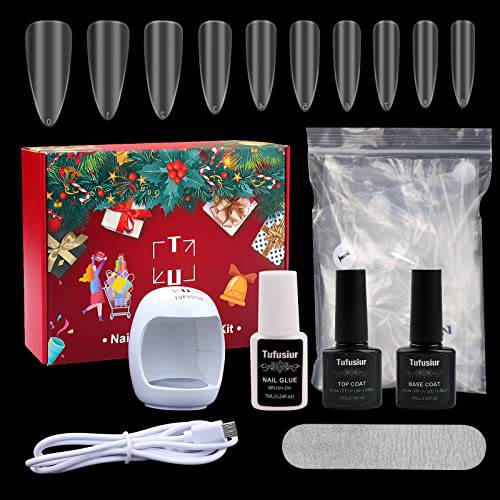 Nail Extension Kit, Tufusiur 500Pcs Nails Tips and Glue Gel X Nail Kit Base Coat Top Coat LED Lamp DIY Acrylic Nail Art Supplies