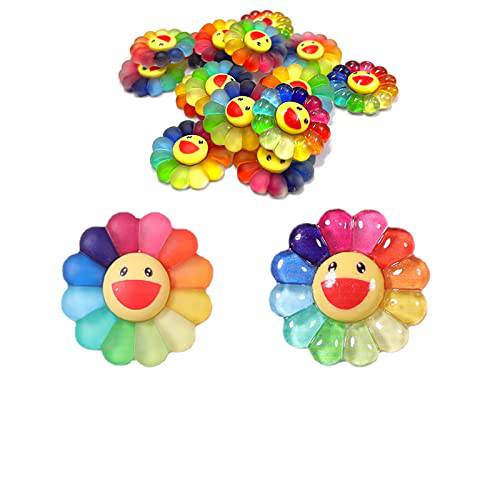 KWOLYKIM 30 Pieces Sunflower Charms, Resin Rainbow Flower Sunflower Nail Charms for Slime Nails DIY Craft Scrapbooking Phone Case Doll House Stationery Box Decoration