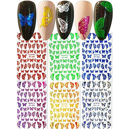 Nail Art Stickers Butterfly Nail Decals Self-Adhesive 3D Nail Decals Laser Butterfly Stickers Decals for Nail Art DIY Decoration