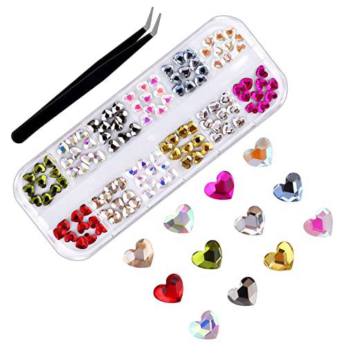 120PCS Heart Nail Art Rhinestones Charms EBANKU Heart Crystals Gems for Nails Flat Back Rhinestone Glitter Decals for Valentine’s Day DIY Nail and Crafts Decorations