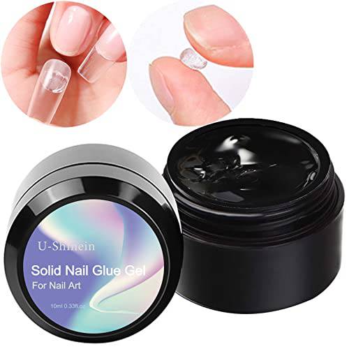 U-Shinein 2x10ml Solid Nail Glue Gel, Clear Nude Nail Glue Gel for Acrylic Nails Tips, Press on Solid Glue Gel, Nail Art Manicure Glue Gel, Need UV/LED Lamp Longer Cure