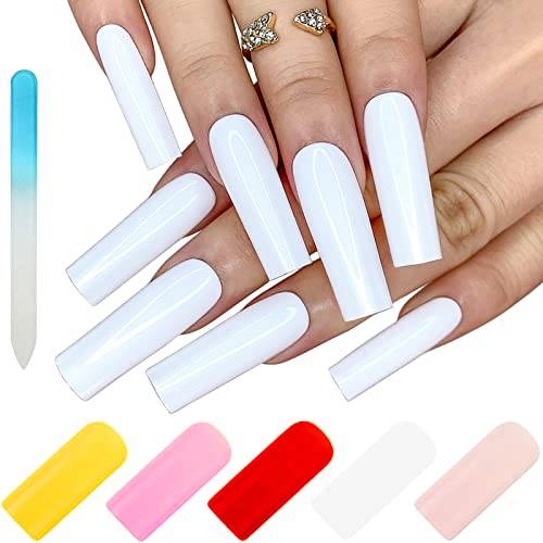 Artquee Press on Nails 120pcs 5 Colors Mixed Long Square Light Pure Color Glossy Fake Nails False Tips Manicure for Women and Girls