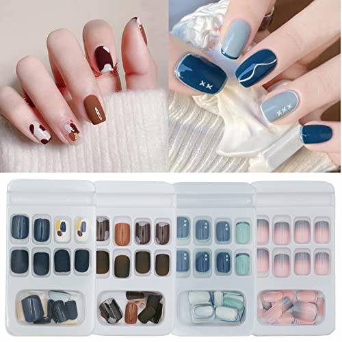 Bellelfin 96pcs Short Press on Nails Square Matte Full Cover False Nails Medium Length Pure Color Acrylic Fake Nails Kit 12 Size with Adhesive Tapes for Teen Girls Fingernail Manicure