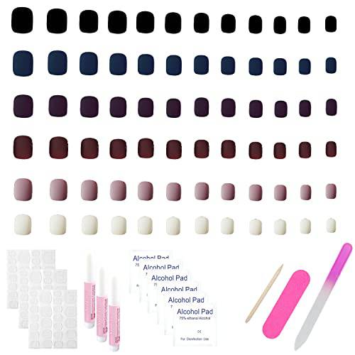 144 Pcs Square False Nails Matte Short False Nails Solid Color Full Cover Fake Nails Artificial Acrylic Press On Nails for DIY Nail Art Salon Women Girls (Glue and Adhesive Included) (432PCS)