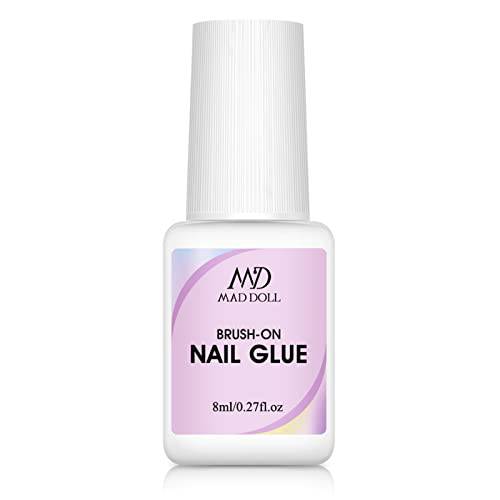 Nail Glue for Acrylic Nails - Super Strong Nail Glue for Press on Nails and Nail Tips, 8ML Brush On Nail Glue for Fake Nails Gel Tips, Long-Lasting Nail Bond for Nail Repair