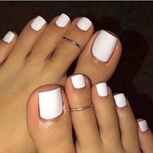 Outyua Solid Square Fake Toenails Matte Press on Toe Nails Short Acrylic False Toes Nails Cute Artificial Beach Full Cover Toenail White for Women and Girls 24Pcs (White)