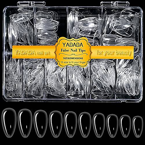 YADADA Almond Clear Nail Tips Without Trace After Folding,Nail Tips for Acrylic Nails Professional,Fake Nails Medium Length 10 Sizes(almond clear 500pcs)