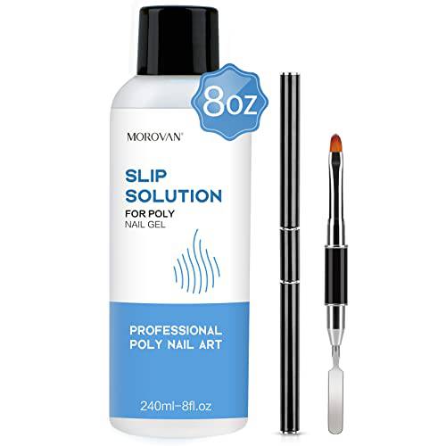 Morovan Slip Solution Poly Gel Big 8Oz 240ML Extension Nail Gel Slip Solution With Brush Anti-stick Gel Liquid Solution Bottle Cap as A Cup Poly Gel Solution Liquid Easy DIY Gel Solution at Home