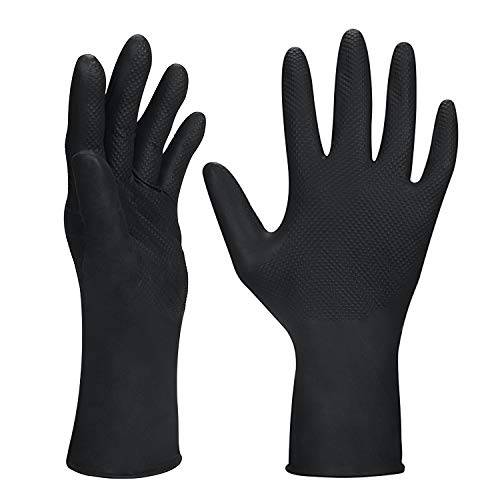 ThxToms Chemical-Resistant Reusable Latex Gloves, 5 Pairs Professional Hair Coloring Rubber Gloves for Painting, Cleaning, Hair Dyeing, Black, Medium