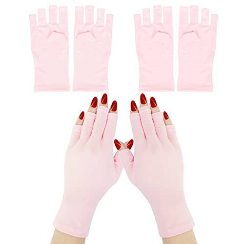 Unaone 2 Pairs Anti UV Gloves UV Shield Gloves for Gel Manicure, Light Protection Gloves for Gel Nail Lamp, Nail Art Fingerless UV Light Glove to Protect Hands from UV Light Lamp Dryer, Pink