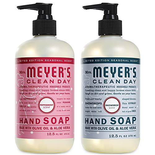 K-Munchies Mrs. Meyer’s Liquid Hand Soap - 2 Pack - 12.5 Oz Meyers Hand Soap in 2 Special Edition Fresh Scents: Peppermint and Snow- Gentle on Hands Liquid Soap Made with Olive Oil and Aloe Vera