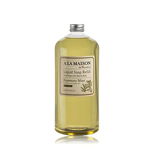 A LA MAISON Rosemary Mint Liquid Hand Soap - Triple French Milled Natural Moisturizing Hand Soap Refill (33.8 oz Bottle)