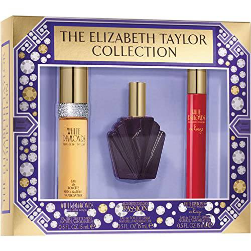 Elizabeth Taylor Fragrance Collection Eau de Toilette 3-Piece Set for Women (White Diamonds, Passion, White Diamonds En Rouge)