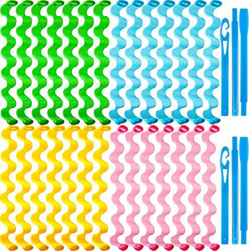28 Pieces Heatless Wave Hair Curlers Formers Spiral Curls Hair Wave Curlers No Heat Styling Kit Spiral Hair Curlers with 2 Pieces Styling Hooks for Most Kinds of Hairstyles (Assorted Color, 50 cm)