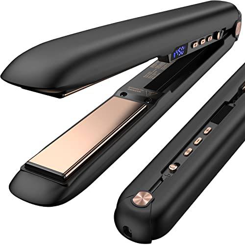 Cordless Hair Straightener, 1.5H Fast Charging Cordless Flat Iron with 12800mAh Battery Portable Rechargeable Hair Straightener and Curler 2 in 1, OTG Travel Wireless Straightener Works While Charging