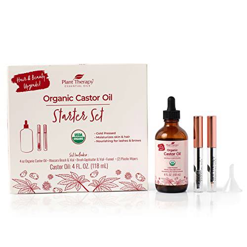 Plant Therapy Castor Oil Starter Set USDA Organic Cold Pressed 100% Pure Hexane Free, Conditioning & Healing, for Dry Skin, Hair Growth - Skin, Hair Care, Eyelashes