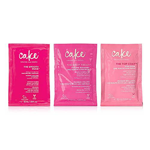 Cake Beauty Smooth Move, Deep Treat & Top Coat 3 Pack Hair Mask Set - Avocado Oil, Rice Protein & Coconut Oil Hair Masks - Deep Conditioning Anti Frizz & Volumizing Mask Gift Set for Dry Damaged Hair