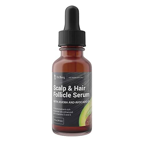 Dr. Berg’s (All In One) Hair Growth Serum w/ Jojoba Oil & Castor Oil For Fuller Thicker Hair | Contains 13 Plant-Based All Natural Hair Growth Oils | Added Vitamin E & D for Enhancement | 2 fl oz
