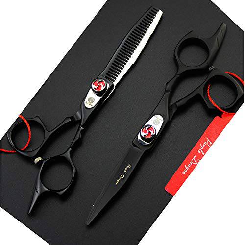Purple Dragon 5.5 inch Black Salon Hair Cutting Scissors& Thinning Scissors with Bag- Perfect for Professional Hairdresser