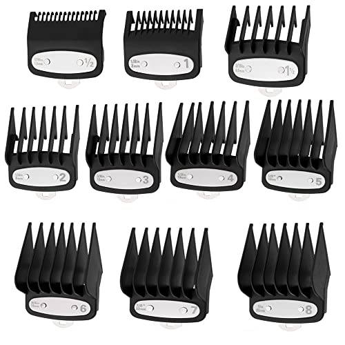 Clipper Guards Cutting Guides Compatible with Wahl Clipper with Metal Clip-from 1/16 Inch to 1 Inch(1.5-25mm)，Fits All Full Size Compatible with Wahl Clippers，10 Pack Black