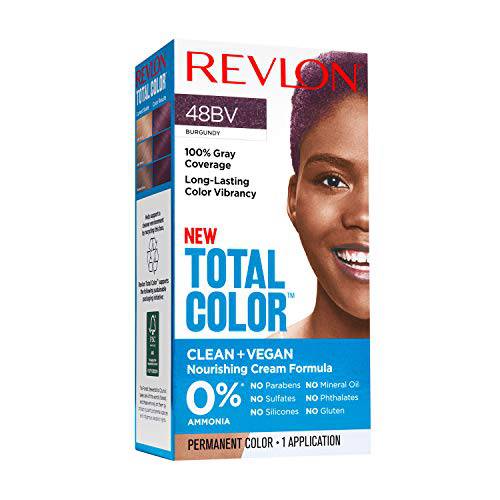 Revlon Total Color Permanent Hair Color, Clean and Vegan, 100% Gray Coverage Hair Dye, 48BV Burgundy, 3.5 oz