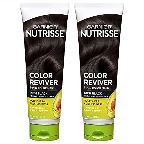 Garnier Nutrisse Color Reviver 5 Minute Nourishing Hair Color Mask with Avocado Oil Delivers Day 1 Color Results, for Color Treated Hair, Rich Black, 8.4 fl oz, 2 Count (Packaging May Vary)