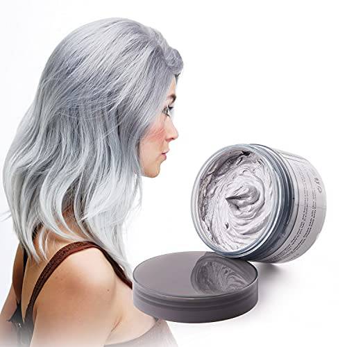 Hair Color Wax, Instant Silver Grey Hair Wax 4.23 oz, Unisex Natural Hairstyle Pomade Cream, Temporary Hair Pomades for for Party, Cosplay, Halloween