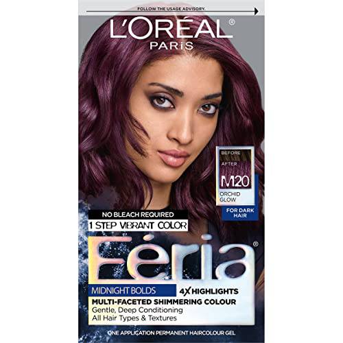 L’Oreal Paris Feria Midnight Bold Multi-Faceted Permanent One-Step Hair Color Kit, No Bleach Required, Orchid Glow